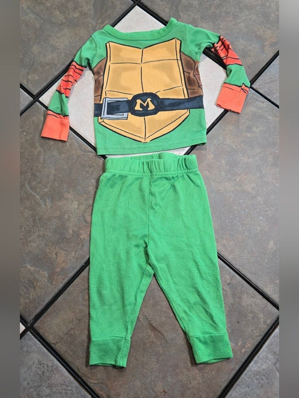TMNT Michelangelo Pajamas 12M Ninja Turtles Sleep Set Green Snug Fit Sleepwear